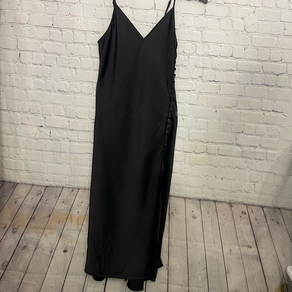 Banana Republic Black Satin Long Fitted Button Down Semi- formal Dress size 4
